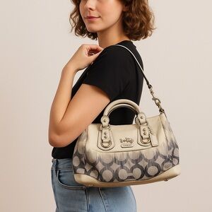 Coach Signature Canvas & Leather‎ Satchel Crossbody – Gray & Cream